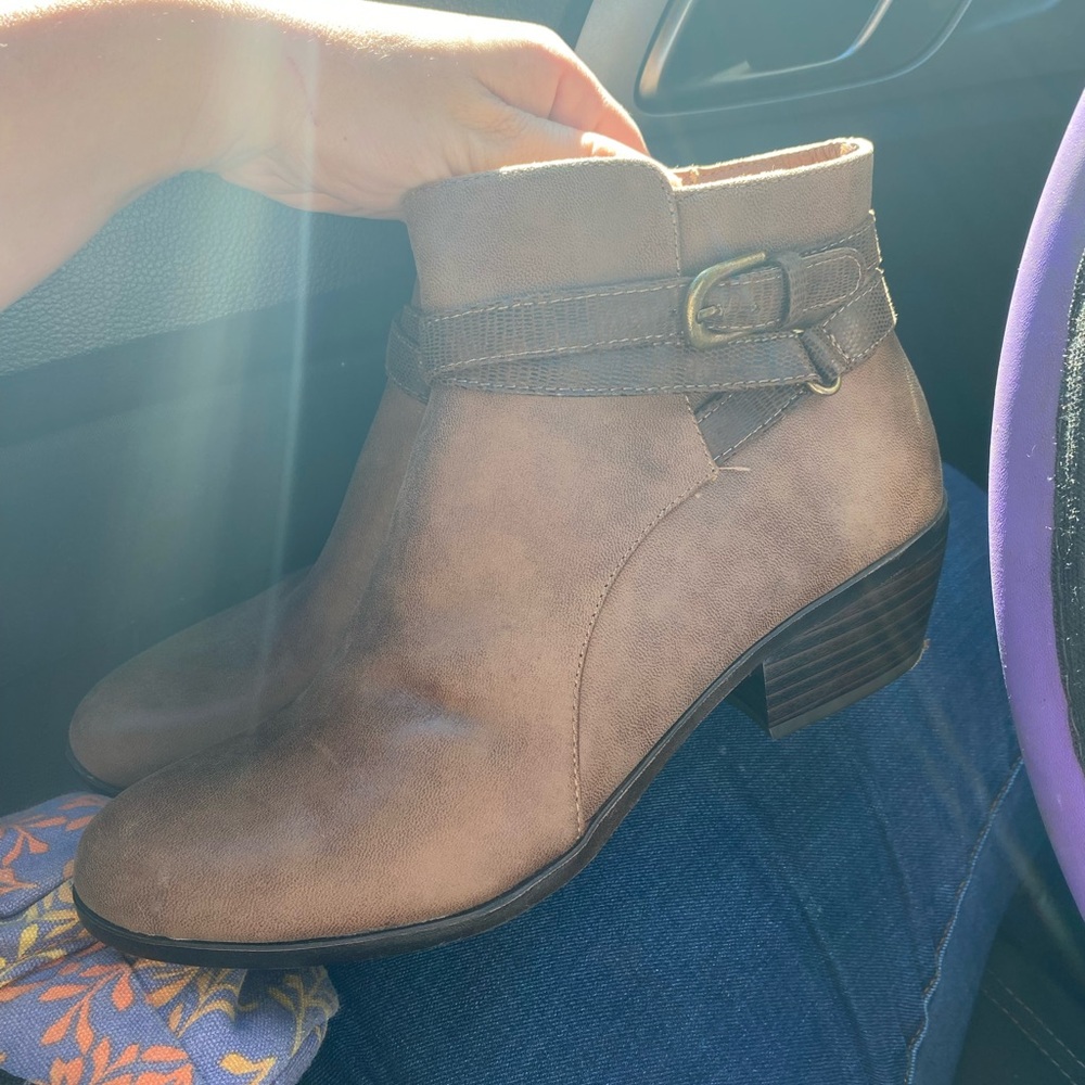Kim Rogers Tan Ankle Booties with Buckle Detail